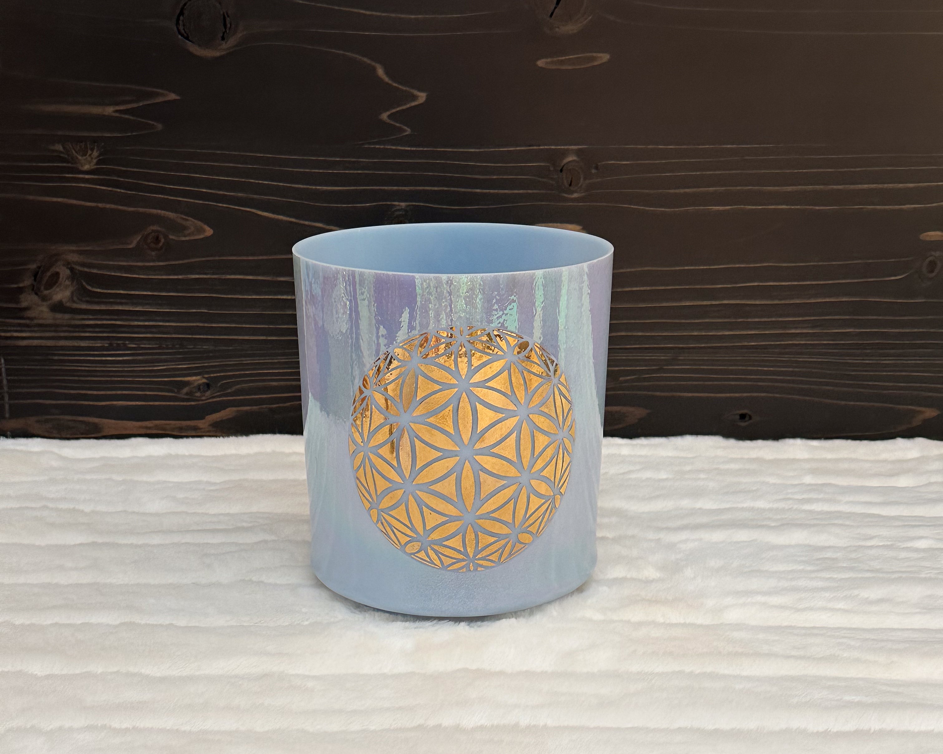 6" D+10 Egyptian Blue, Platinum w/Gold Divine Flower of Life Bowl Crystal Tones® Alchemy Singing Bowl